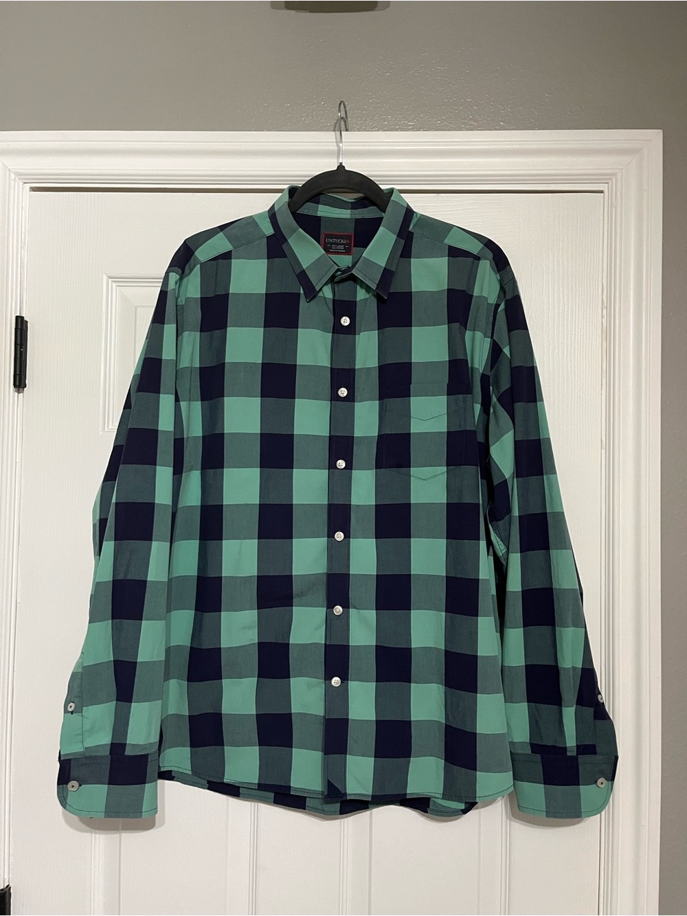 Untuckit XX-Large Blue Green Buffalo Check Plaid Button Up Shirt Bonarda